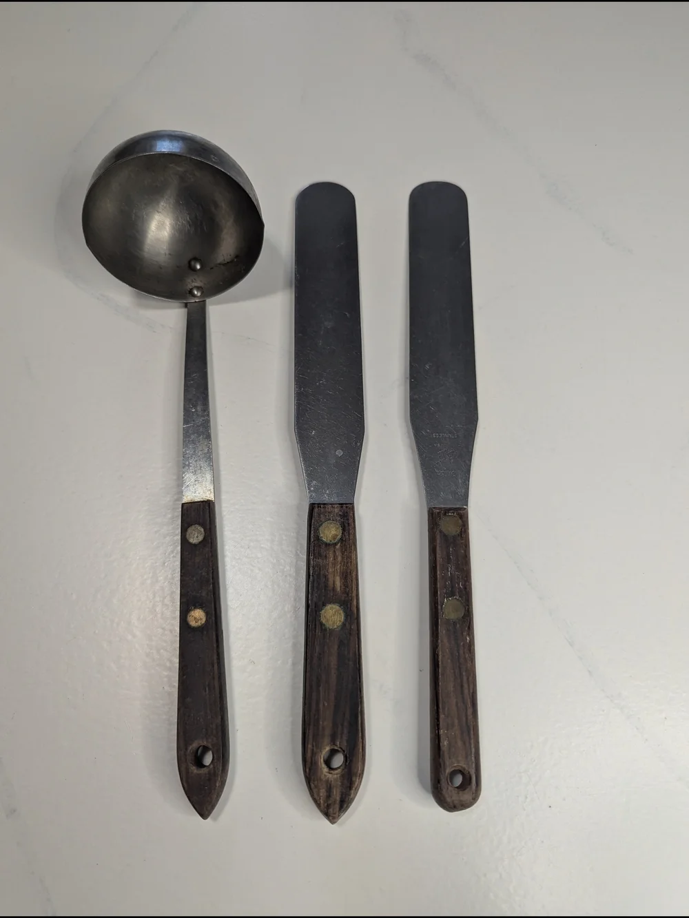 Vtg Royal Brand Sharpcutter 3pc Kitchen Set Ladle & 2 Spreaders Wood Handle USA